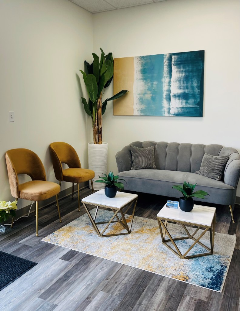 Waiting area with a couch