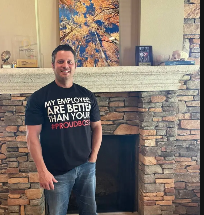 Dr. Barbick wearing a statement t-shirt