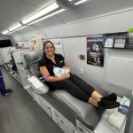A woman donating blood