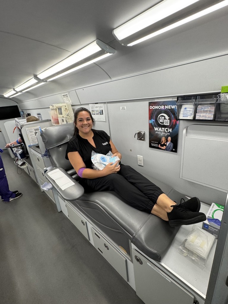 A woman donating blood