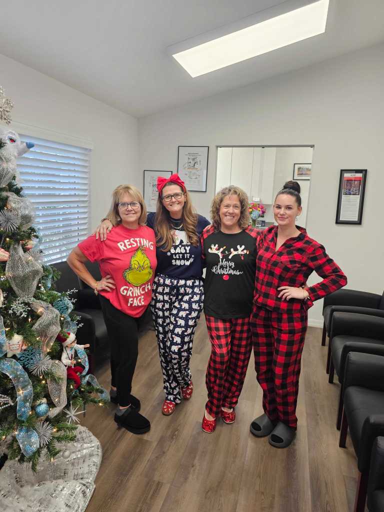 Staff wearing their pajamas in the office